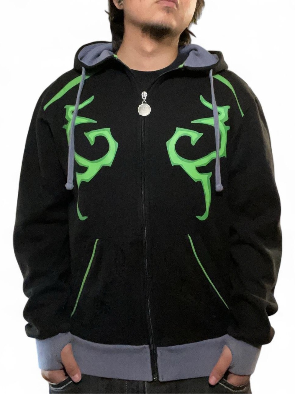 Rare JINX x World of Warcraft Collab Zip-Up‎ Hoodie Black Green Small